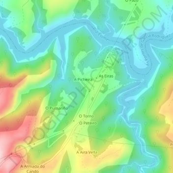 Lagares地形图、海拔、地势