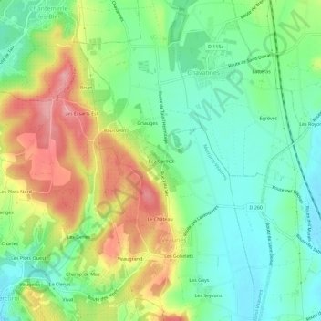 Les Gardes地形图、海拔、地势