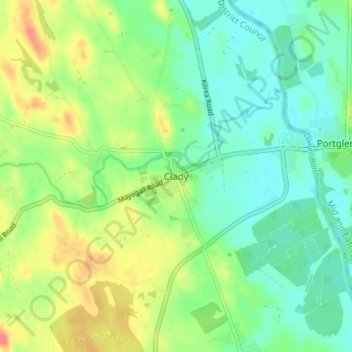 Clady地形图、海拔、地势
