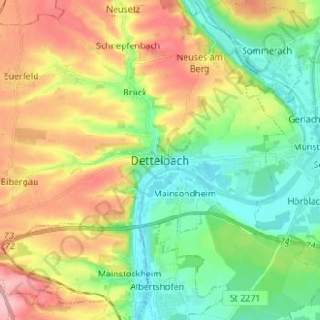 Dettelbach地形图、海拔、地势