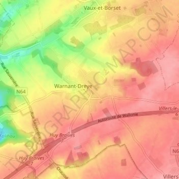 Warnant地形图、海拔、地势