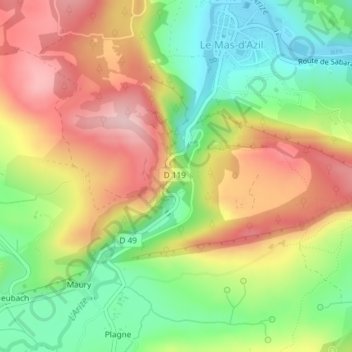 Grotte du Mas-d'Azil地形图、海拔、地势