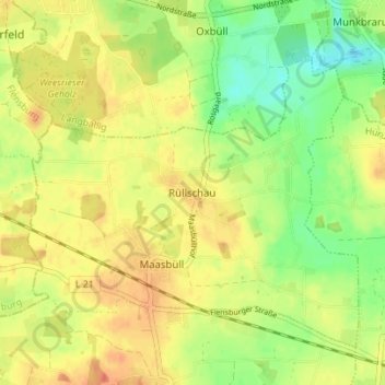 Rüllschau地形图、海拔、地势