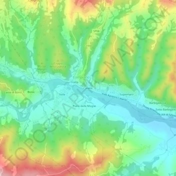 Casello地形图、海拔、地势