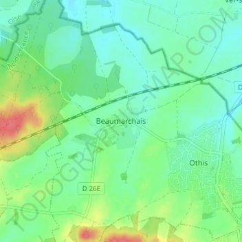 Beaumarchais地形图、海拔、地势