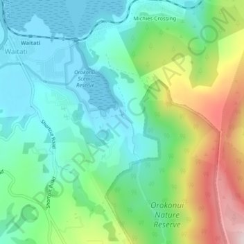 Orokonui地形图、海拔、地势