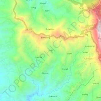 Shilli地形图、海拔、地势