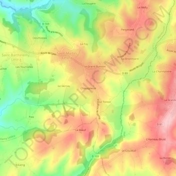 Chavagneux地形图、海拔、地势