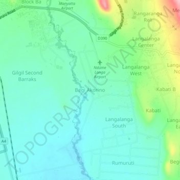 Begi Akorino地形图、海拔、地势