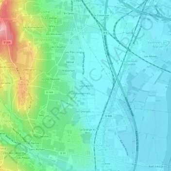 Les Cadots地形图、海拔、地势