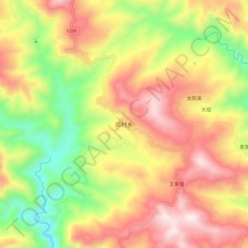 邓村乡地形图、海拔、地势
