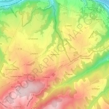 Montmain地形图、海拔、地势