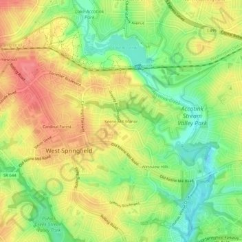 Keene Mill Manor地形图、海拔、地势