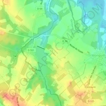Guirette地形图、海拔、地势