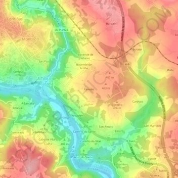 Paredes地形图、海拔、地势