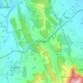 Storridge地形图、海拔、地势