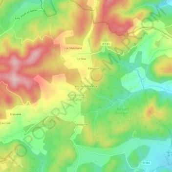 Mas de la Baraque地形图、海拔、地势