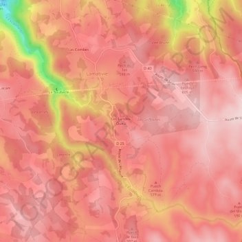 Les Landes-Ouest地形图、海拔、地势