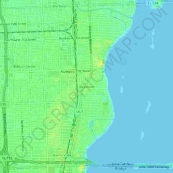 Bayshore地形图、海拔、地势