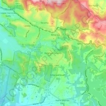 Belgrave Heights地形图、海拔、地势
