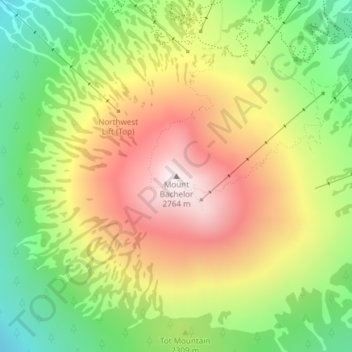 Mount Bachelor地形图、海拔、地势