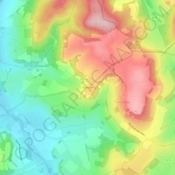 Fontette地形图、海拔、地势