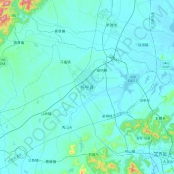 怀宁县地形图、海拔、地势