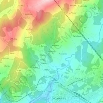 Mudelos地形图、海拔、地势