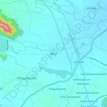Attur地形图、海拔、地势