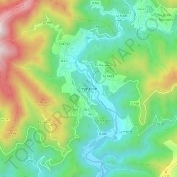 Peyregrosse地形图、海拔、地势