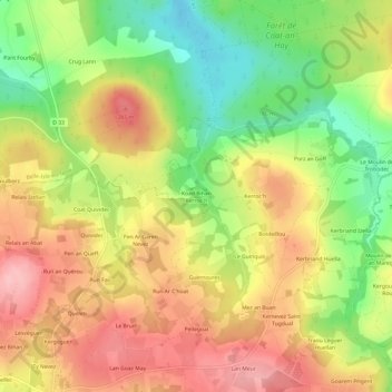 Koad Bihan Kerroc'h地形图、海拔、地势