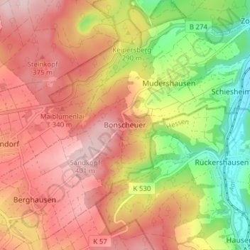 Bonscheuer地形图、海拔、地势