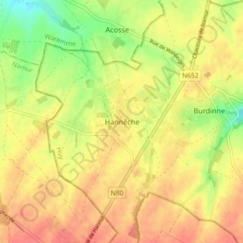 Hannêche地形图、海拔、地势