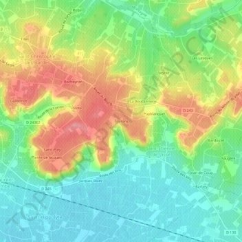 Tourans地形图、海拔、地势