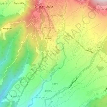 Chelian地形图、海拔、地势