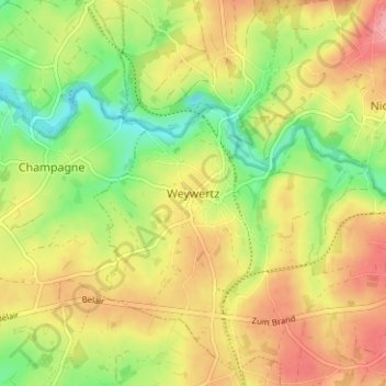 Wévercé地形图、海拔、地势