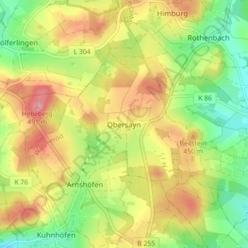 Obersayn地形图、海拔、地势