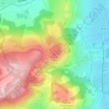 Puy de Var地形图、海拔、地势
