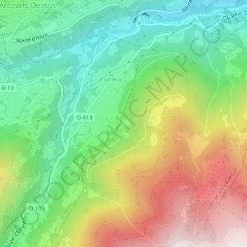 Hontède地形图、海拔、地势