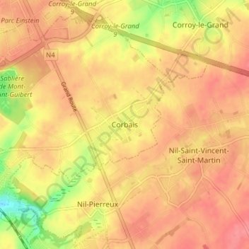 Corbais地形图、海拔、地势