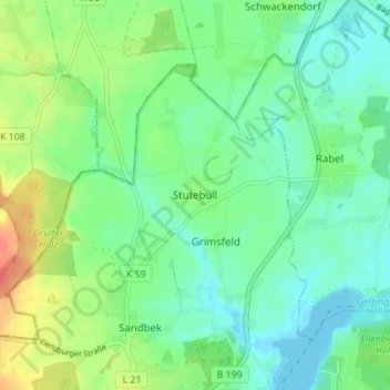 Stutebüll地形图、海拔、地势