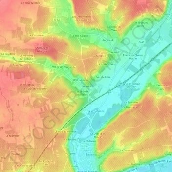 Pouvray地形图、海拔、地势