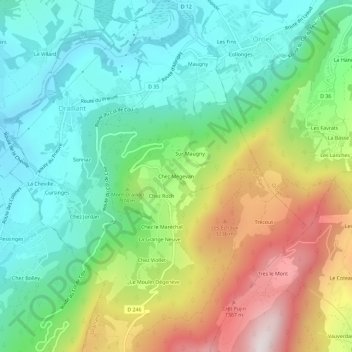 Chez Mégevan地形图、海拔、地势