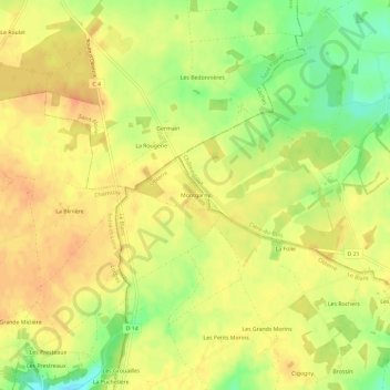 Montgarny地形图、海拔、地势