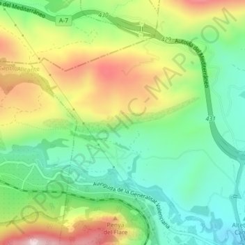 Cova Beneito地形图、海拔、地势