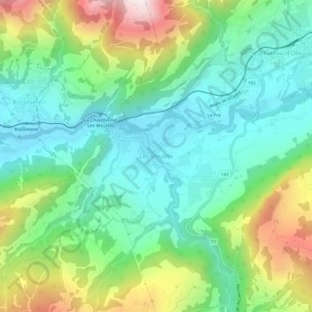 Les Moulins地形图、海拔、地势