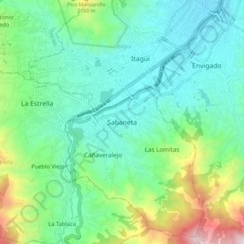 Sabaneta地形图、海拔、地势