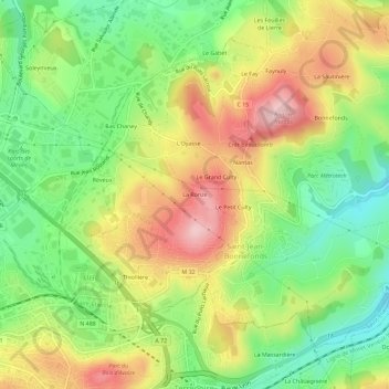 La Ronze地形图、海拔、地势