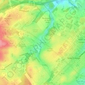 Krumrine地形图、海拔、地势