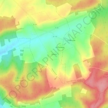 Couroy地形图、海拔、地势